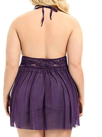 KissICON XL 5XL Curve Halter Lace Lingerie – Cutout Front Sheer