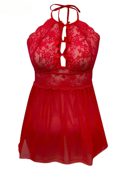 KissICON XL 5XL Curve Halter Lace Lingerie – Cutout Front Sheer