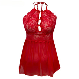 KissICON XL 5XL Curve Halter Lace Lingerie – Cutout Front Sheer