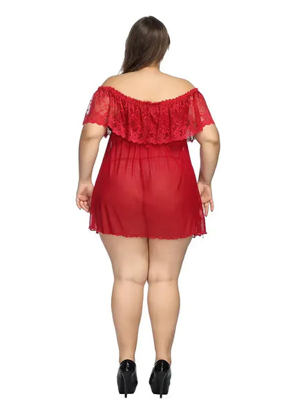 KissICON XL 5XL Curve Lace Chiffon Robe – Sheer Loungewear Red