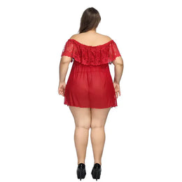 KissICON XL 5XL Curve Lace Chiffon Robe – Sheer Loungewear Red