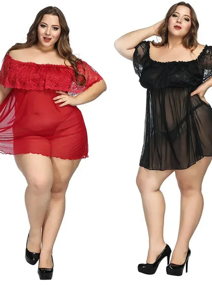KissICON XL 5XL Curve Lace Chiffon Robe – Sheer Loungewear Red