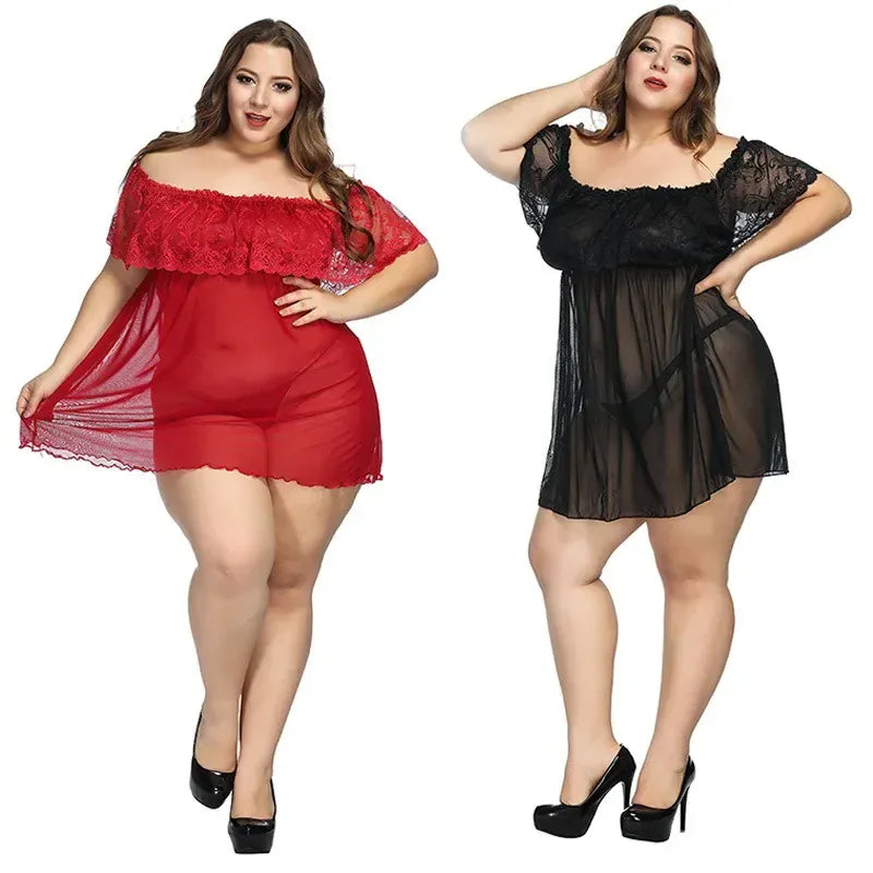 KissICON XL 5XL Curve Lace Chiffon Robe – Sheer Loungewear Red