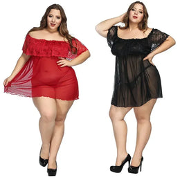 KissICON XL 5XL Curve Lace Chiffon Robe – Sheer Loungewear Red
