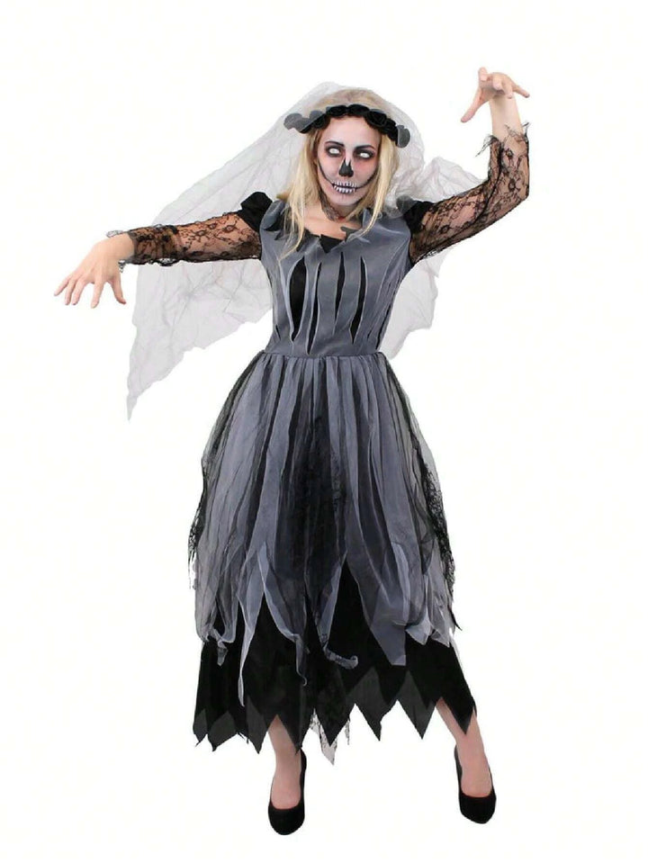 Dark Gothic Corpse Bride Halloween Costume with Veil