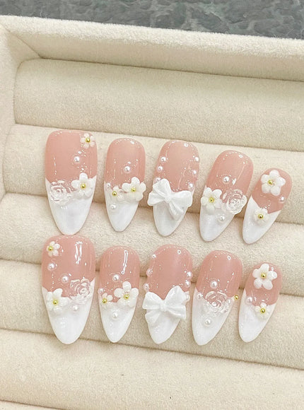 KissICON XS 1 / CHINA KissIcon Almond False Nails French Style 3D Bowknot