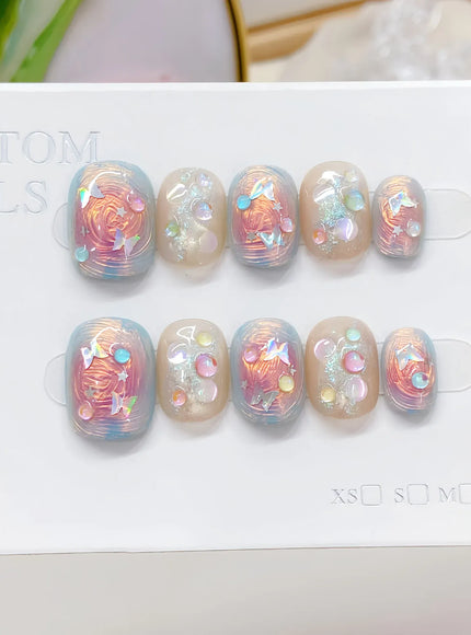 KissICON XS 13 KissIcon Press On Nails 10pcs Blue Cat Eye