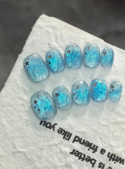 KissICON XS KissIcon Press On Nails 10pcs Blue Cat Eye