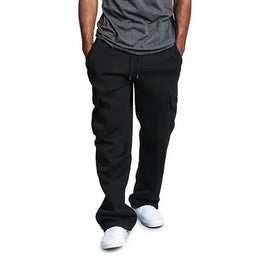 KissICON XXL / Black Mens Sweatpants Straight Fit Joggers for Sports and Streetwear Loose Oversized Drawstring Long Pants Men Multi-Pocket Pants