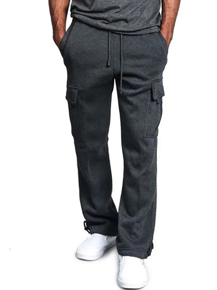 KissICON XXXL / Dark grey Mens Sweatpants Straight Fit Joggers for Sports and Streetwear Loose Oversized Drawstring Long Pants Men Multi-Pocket Pants