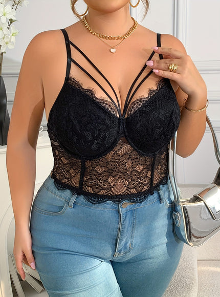 jkthpu-45 Y2K Black Lace Trim Tank Top Corset – V-Neck Bralette with Ribbon Bow