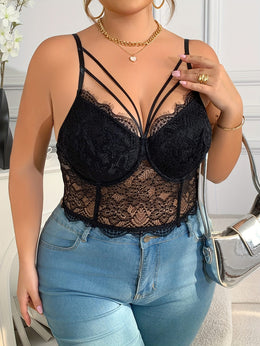 jkthpu-45 Y2K Black Lace Trim Tank Top Corset – V-Neck Bralette with Ribbon Bow