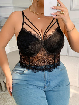 jkthpu-45 Y2K Black Lace Trim Tank Top Corset – V-Neck Bralette with Ribbon Bow
