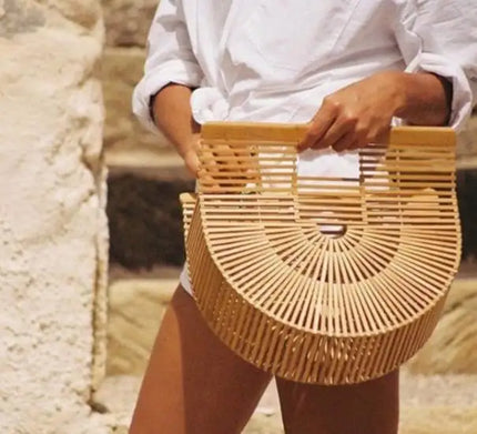 KissICON Y2k Fashionable Half-moon Hollow Bamboo Handbag