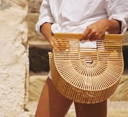 KissICON Y2k Fashionable Half-moon Hollow Bamboo Handbag