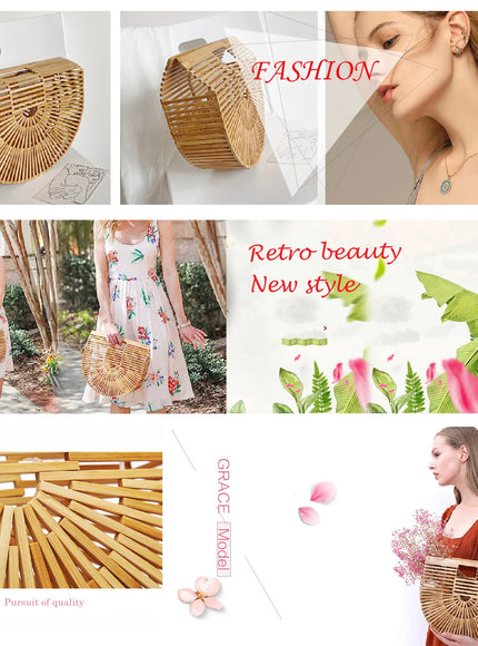 KissICON Y2k Fashionable Half-moon Hollow Bamboo Handbag