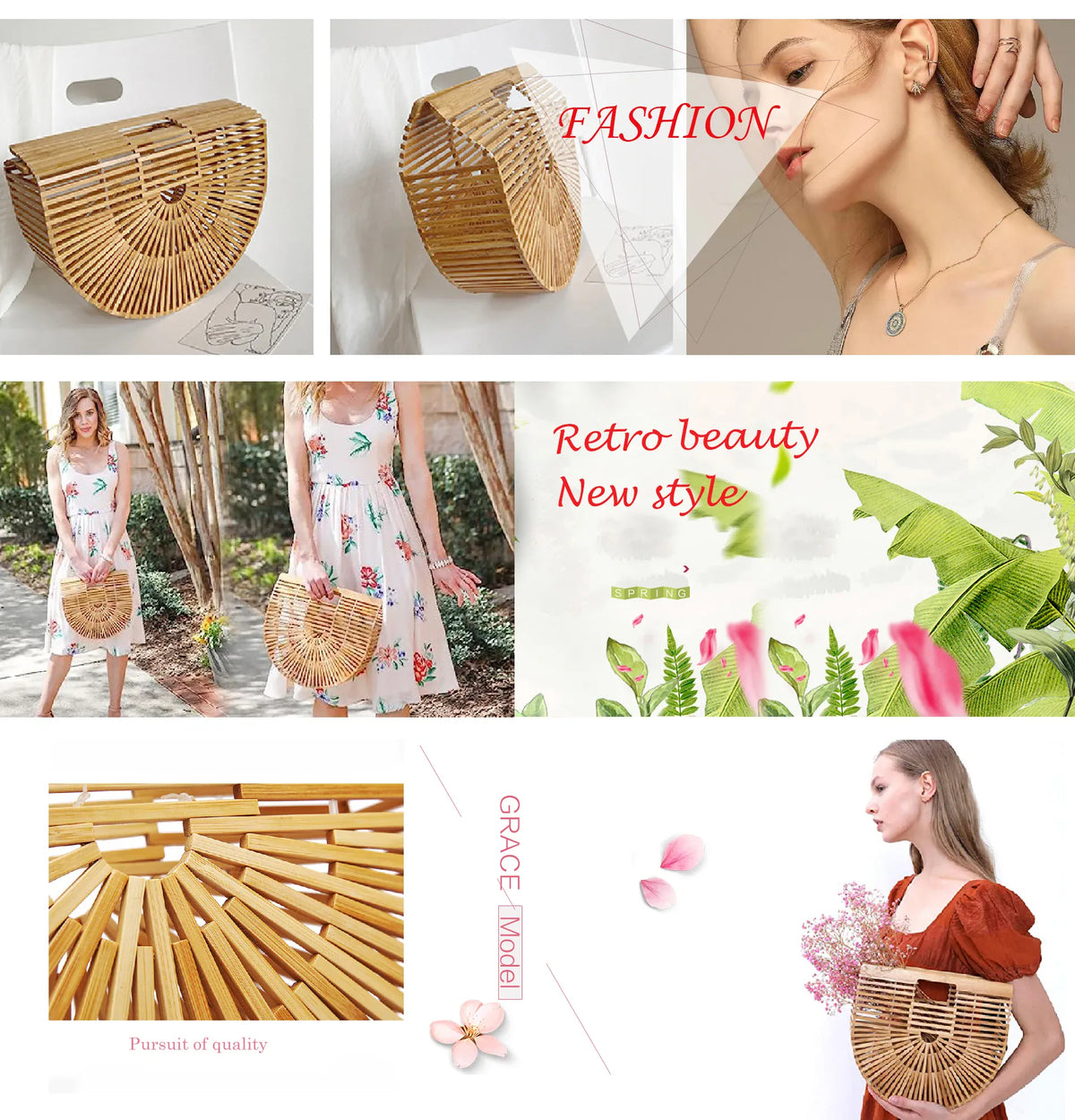 KissICON Y2k Fashionable Half-moon Hollow Bamboo Handbag