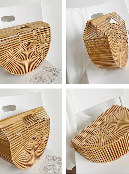 KissICON Y2k Fashionable Half-moon Hollow Bamboo Handbag