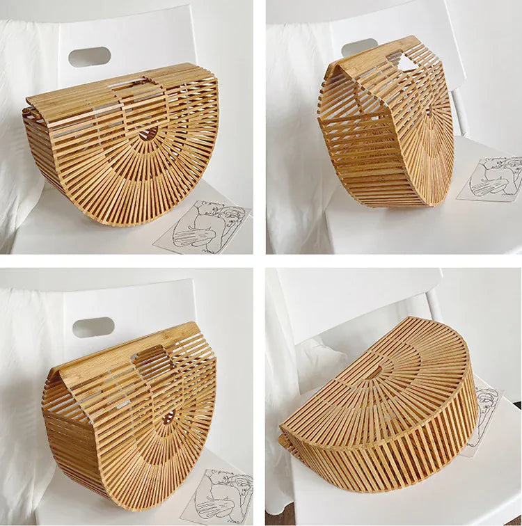 KissICON Y2k Fashionable Half-moon Hollow Bamboo Handbag
