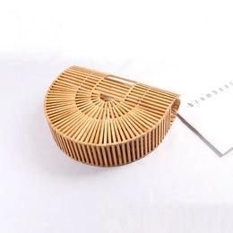 KissICON Y2k Fashionable Half-moon Hollow Bamboo Handbag
