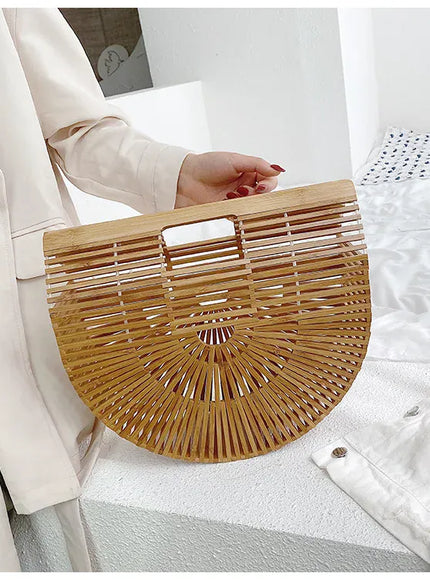 KissICON Y2k Fashionable Half-moon Hollow Bamboo Handbag