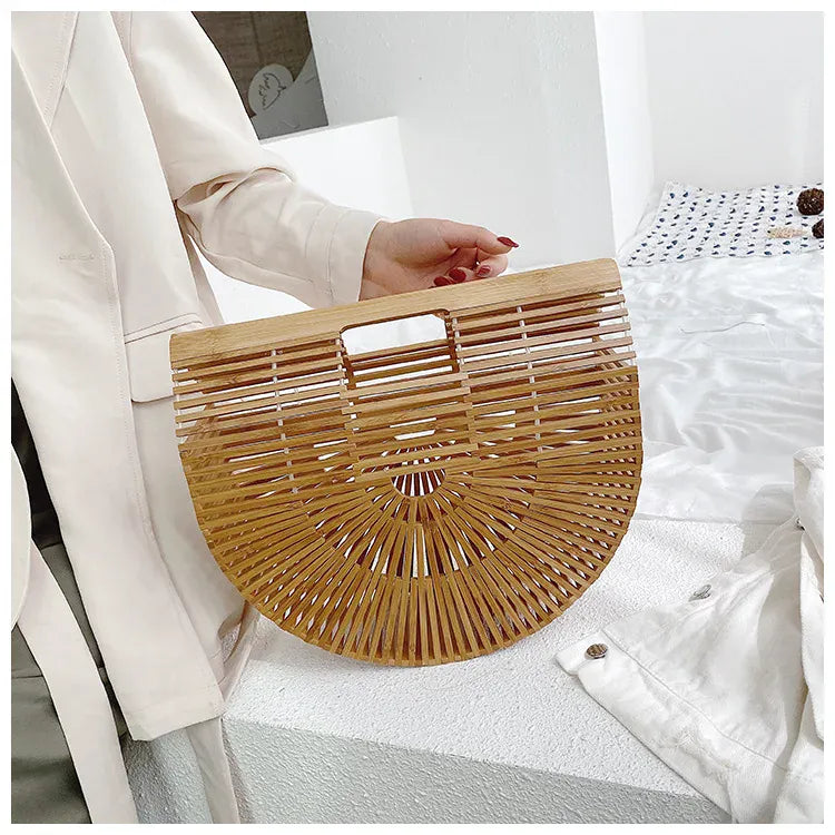 KissICON Y2k Fashionable Half-moon Hollow Bamboo Handbag