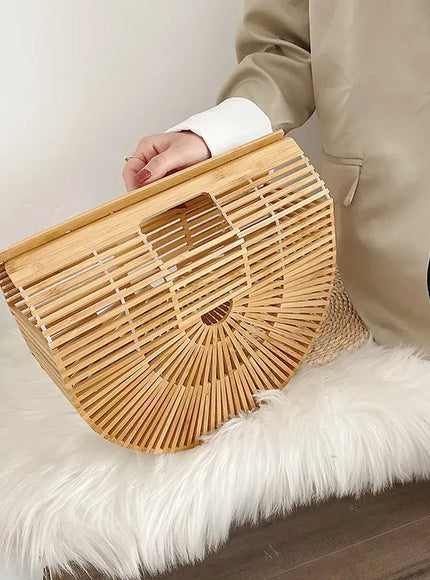 KissICON Y2k Fashionable Half-moon Hollow Bamboo Handbag