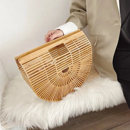 KissICON Y2k Fashionable Half-moon Hollow Bamboo Handbag