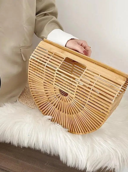 KissICON Y2k Fashionable Half-moon Hollow Bamboo Handbag