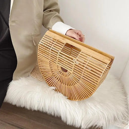 KissICON Y2k Fashionable Half-moon Hollow Bamboo Handbag