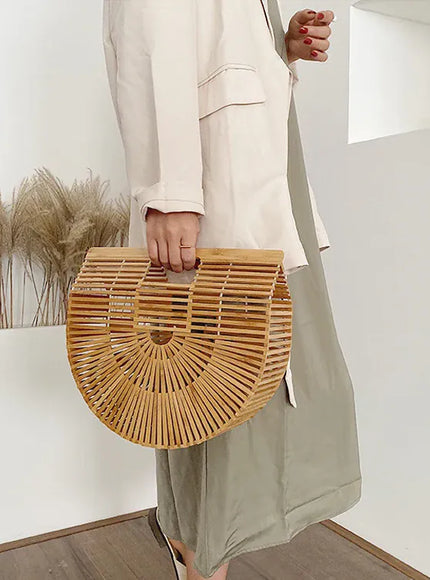 KissICON Y2k Fashionable Half-moon Hollow Bamboo Handbag
