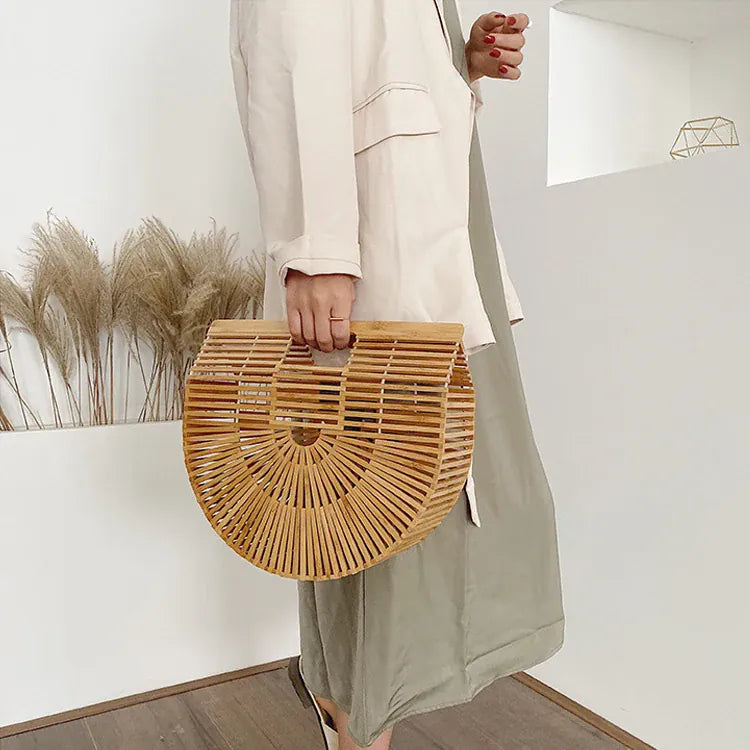 KissICON Y2k Fashionable Half-moon Hollow Bamboo Handbag