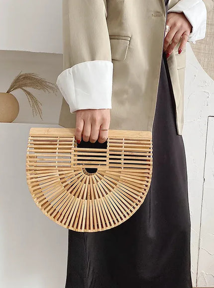 KissICON Y2k Fashionable Half-moon Hollow Bamboo Handbag