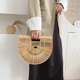 KissICON Y2k Fashionable Half-moon Hollow Bamboo Handbag