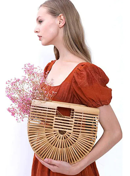 KissICON Y2k Fashionable Half-moon Hollow Bamboo Handbag