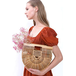 KissICON Y2k Fashionable Half-moon Hollow Bamboo Handbag