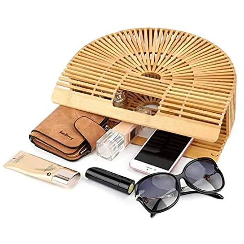 KissICON Y2k Fashionable Half-moon Hollow Bamboo Handbag