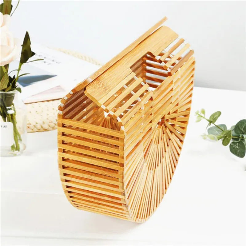 KissICON Y2k Fashionable Half-moon Hollow Bamboo Handbag