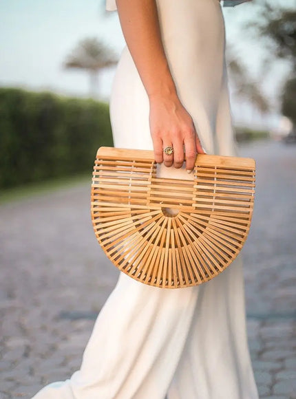 KissICON Y2k Fashionable Half-moon Hollow Bamboo Handbag
