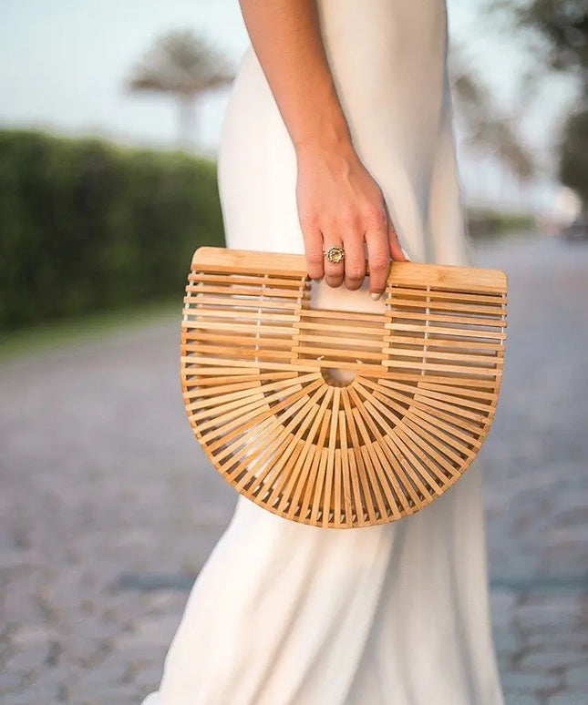 KissICON Y2k Fashionable Half-moon Hollow Bamboo Handbag