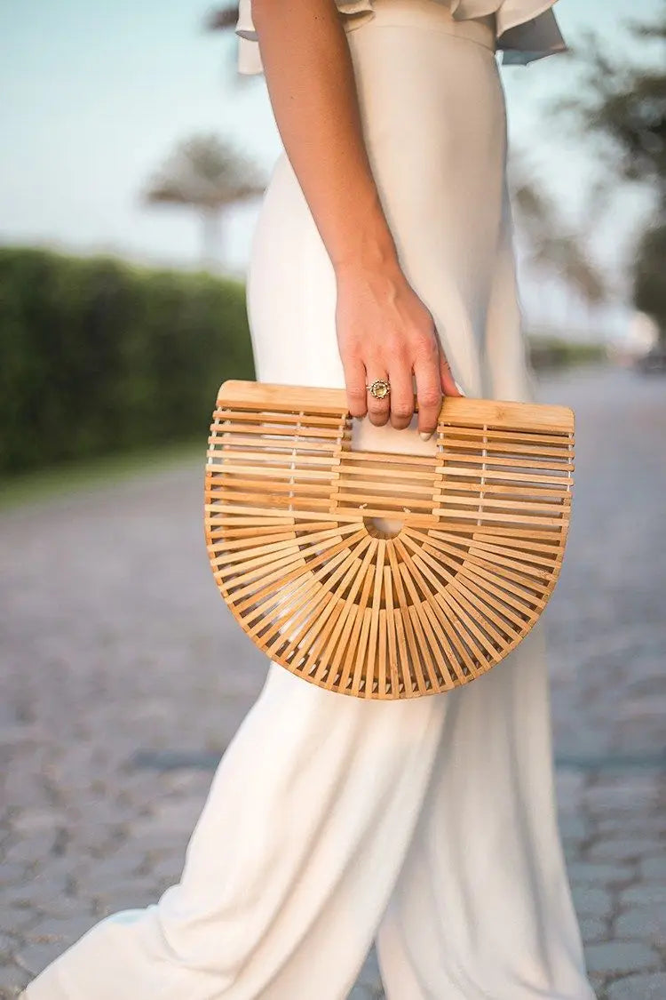 KissICON Y2k Fashionable Half-moon Hollow Bamboo Handbag
