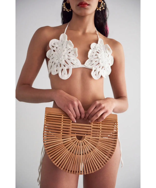 KissICON Y2k Fashionable Half-moon Hollow Bamboo Handbag