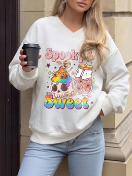 KissICON Y2K Rainbow Skeleton Halloween VNeck Pullover Sweatshirt