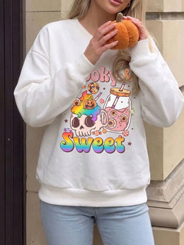 KissICON Y2K Rainbow Skeleton Halloween VNeck Pullover Sweatshirt