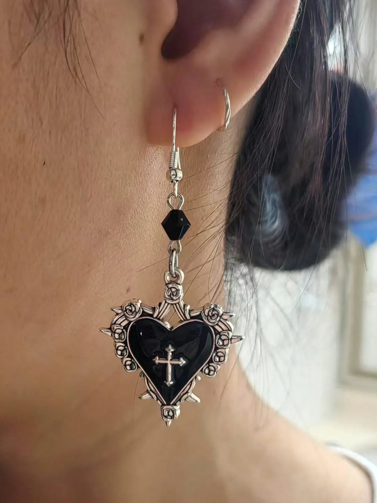 KissICON Y2K Thorn Rose  Cross Beaded Hoop Earrings