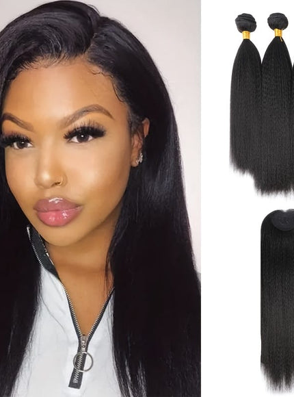 KissICON Yaki Straight Hair Extensions With Closure - Heat