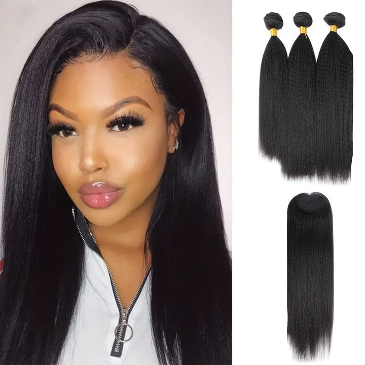 Yaki Straight Hair Extensions With Closure - Heat