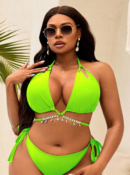 KissICON Yellow / 0XL Curve Solid Color Halter Tie Triangle Cup