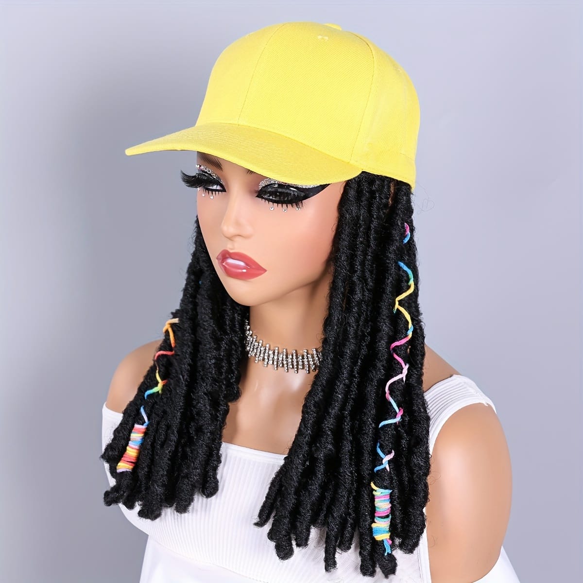 KissICON Yellow / 12inch Hat Wigs 12in Dreadlock Black Cap