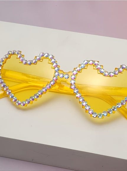 KissICON Eyewear Yellow / 1pc Sapphire Heart Diamond Glasses Y2K Spicy BlingBling Party Style